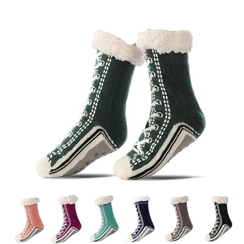 Kirposh Ultradicke Kaschmir-Hausschuhsocken, Hausschuhsocken for Damen, extraweiches Futter mit rutschfesten Silikongreifern(Green+green) von Kirposh