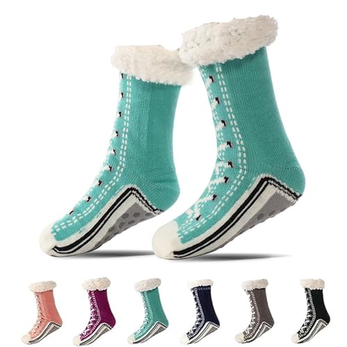 Kirposh Ultradicke Kaschmir-Hausschuhsocken, Hausschuhsocken for Damen, extraweiches Futter mit rutschfesten Silikongreifern(Lake blue) von Kirposh