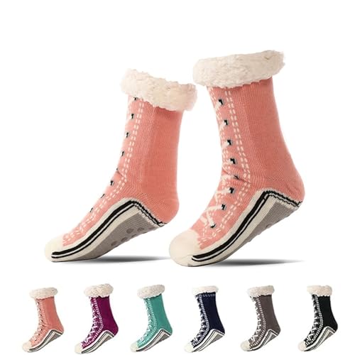 Kirposh Ultradicke Kaschmir-Hausschuhsocken, Hausschuhsocken for Damen, extraweiches Futter mit rutschfesten Silikongreifern(Pink+wine red) von Kirposh