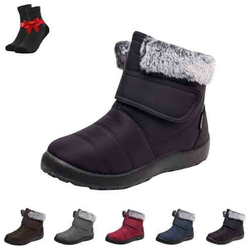Kirposh Warme Winter-Schneestiefel for Damen, wasserdichte Winter-Schlupfstiefeletten, warme Anti-Rutsch-Schuhe, verstellbare Schneestiefel mit Klettverschluss(Black,35 EU) von Kirposh