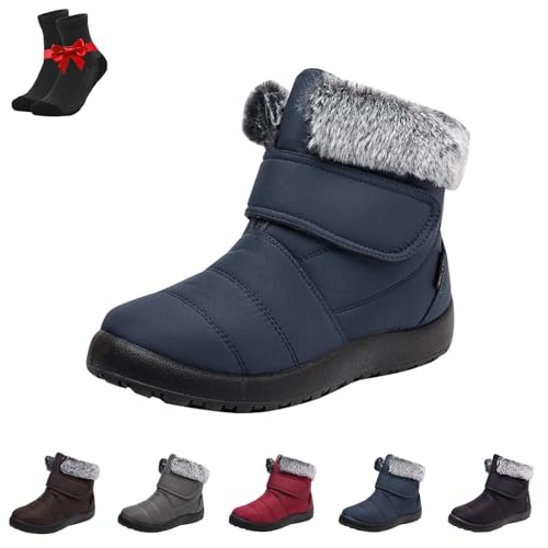 Kirposh Warme Winter-Schneestiefel for Damen, wasserdichte Winter-Schlupfstiefeletten, warme Anti-Rutsch-Schuhe, verstellbare Schneestiefel mit Klettverschluss(Blue,37 EU) von Kirposh