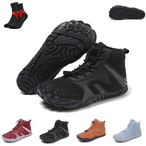 Kirposh Winter-Barfußschuhe for Damen und Herren, ergonomische Barfußschuhe, rutschfeste Lederstiefel, warme Schlupfschuhe for den Außenbereich(Black,37 EU) von Kirposh