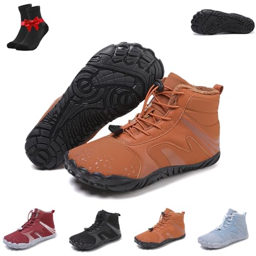 Kirposh Winter-Barfußschuhe for Damen und Herren, ergonomische Barfußschuhe, rutschfeste Lederstiefel, warme Schlupfschuhe for den Außenbereich(Khaki,44 EU) von Kirposh