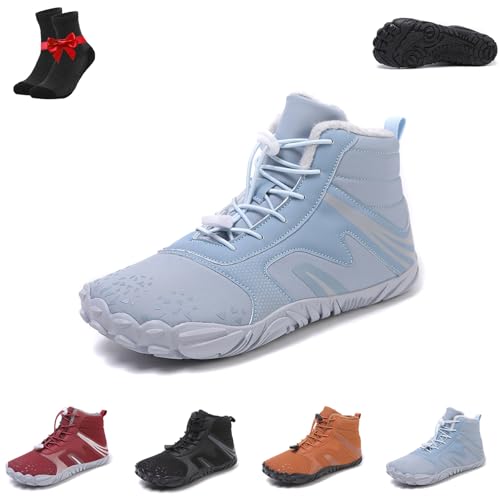 Kirposh Winter-Barfußschuhe for Damen und Herren, ergonomische Barfußschuhe, rutschfeste Lederstiefel, warme Schlupfschuhe for den Außenbereich(Light Blue,46 EU) von Kirposh
