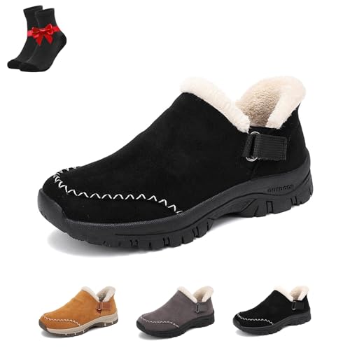 Kirposh Winter-Schneestiefel for Damen, lässige, modische Knöchel-Sneaker, niedrige Schlupfschuhe, Outdoor-Knöchelstiefel mit dicken Sohlen(Black,36 EU) von Kirposh