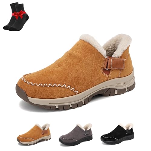 Kirposh Winter-Schneestiefel for Damen, lässige, modische Knöchel-Sneaker, niedrige Schlupfschuhe, Outdoor-Knöchelstiefel mit dicken Sohlen(Brown,38 EU) von Kirposh