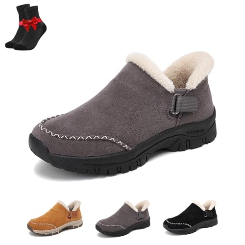Kirposh Winter-Schneestiefel for Damen, lässige, modische Knöchel-Sneaker, niedrige Schlupfschuhe, Outdoor-Knöchelstiefel mit dicken Sohlen(Grey,42 EU) von Kirposh