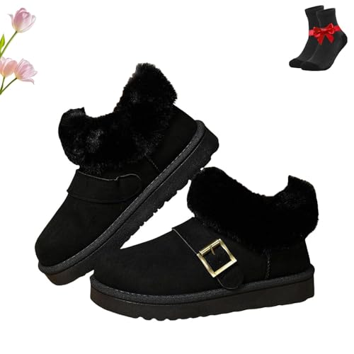 Kirposh Winterstiefeletten for Damen, bequeme Winterstiefeletten for Hineinschlüpfen mit flauschigem Plüschfutter, wasserdichte, rutschfeste Schuhe(Black,6) von Kirposh