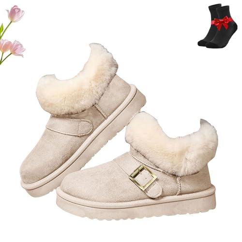 Kirposh Winterstiefeletten for Damen, bequeme Winterstiefeletten for Hineinschlüpfen mit flauschigem Plüschfutter, wasserdichte, rutschfeste Schuhe(White,6.5) von Kirposh