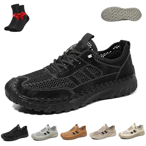 Kirposh Zenfaze Orthopädische Schuhe for Herren, Outdoor-Freizeitschuhe aus Mesh, orthopädische Slip-On-Wanderschuhe aus Leder for Herren, Fußgewölbeunterstützung(Black,42 EU) von Kirposh