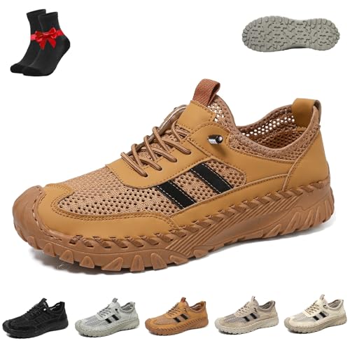 Kirposh Zenfaze Orthopädische Schuhe for Herren, Outdoor-Freizeitschuhe aus Mesh, orthopädische Slip-On-Wanderschuhe aus Leder for Herren, Fußgewölbeunterstützung(Brown,41 EU) von Kirposh