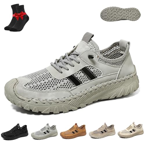 Kirposh Zenfaze Orthopädische Schuhe for Herren, Outdoor-Freizeitschuhe aus Mesh, orthopädische Slip-On-Wanderschuhe aus Leder for Herren, Fußgewölbeunterstützung(Grey,40 EU) von Kirposh
