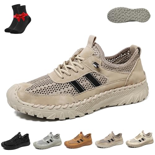 Kirposh Zenfaze Orthopädische Schuhe for Herren, Outdoor-Freizeitschuhe aus Mesh, orthopädische Slip-On-Wanderschuhe aus Leder for Herren, Fußgewölbeunterstützung(Khaki,45 EU) von Kirposh