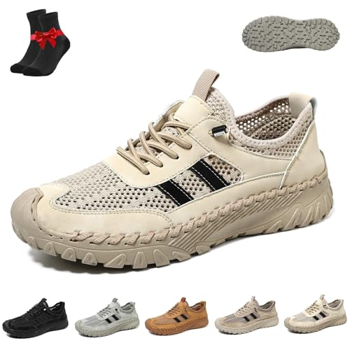 Kirposh Zenfaze Orthopädische Schuhe for Herren, Outdoor-Freizeitschuhe aus Mesh, orthopädische Slip-On-Wanderschuhe aus Leder for Herren, Fußgewölbeunterstützung(Sand,39 EU) von Kirposh