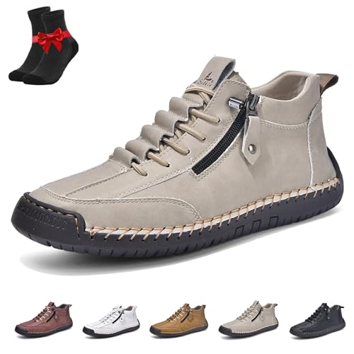 Kirposh rutschfeste Leder-Loafer for Herren, Alpaka-Barfußschuhe, Outdoor-Freizeit-Sneaker, atmungsaktive Unisex-Wanderstiefel(Beige,45 EU) von Kirposh