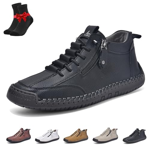 Kirposh rutschfeste Leder-Loafer for Herren, Alpaka-Barfußschuhe, Outdoor-Freizeit-Sneaker, atmungsaktive Unisex-Wanderstiefel(Black,38 EU) von Kirposh