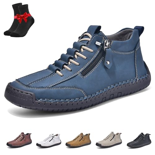 Kirposh rutschfeste Leder-Loafer for Herren, Alpaka-Barfußschuhe, Outdoor-Freizeit-Sneaker, atmungsaktive Unisex-Wanderstiefel(Blue,40 EU) von Kirposh