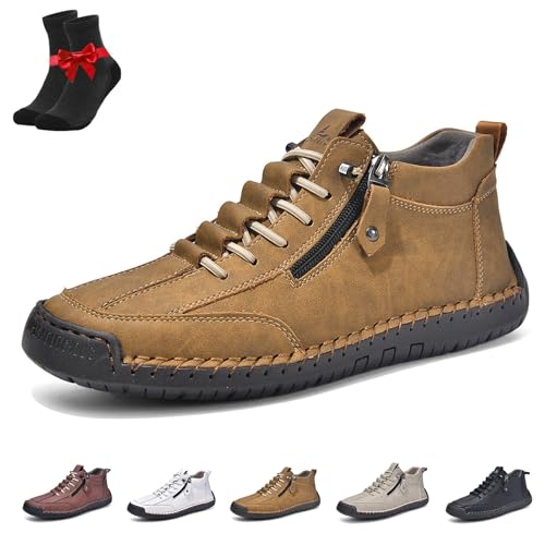 Kirposh rutschfeste Leder-Loafer for Herren, Alpaka-Barfußschuhe, Outdoor-Freizeit-Sneaker, atmungsaktive Unisex-Wanderstiefel(Golden,41 EU) von Kirposh