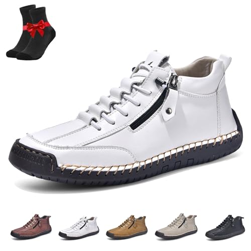 Kirposh rutschfeste Leder-Loafer for Herren, Alpaka-Barfußschuhe, Outdoor-Freizeit-Sneaker, atmungsaktive Unisex-Wanderstiefel(White,41 EU) von Kirposh