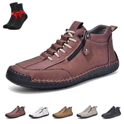 Kirposh rutschfeste Leder-Loafer for Herren, Alpaka-Barfußschuhe, Outdoor-Freizeit-Sneaker, atmungsaktive Unisex-Wanderstiefel(Wine red,45 EU) von Kirposh