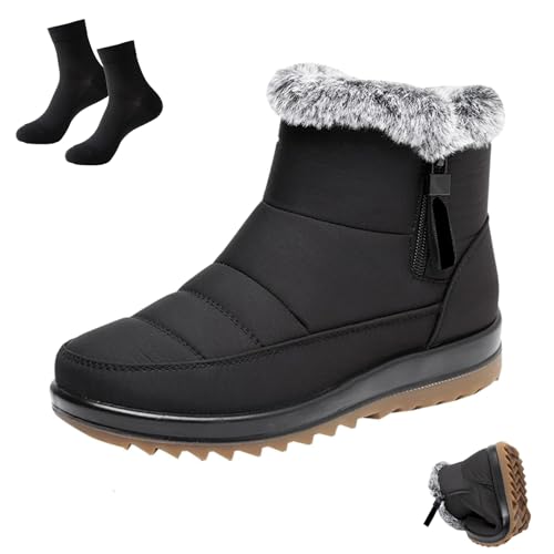 Kirposh wasserdichte, warme Schneestiefel for Damen im Winter, rutschfeste Wanderstiefel mit Fellfutter und seitlichem Reißverschluss for den Außenbereich(Black,36 EU) von Kirposh