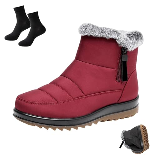 Kirposh wasserdichte, warme Schneestiefel for Damen im Winter, rutschfeste Wanderstiefel mit Fellfutter und seitlichem Reißverschluss for den Außenbereich(Red,37 EU) von Kirposh