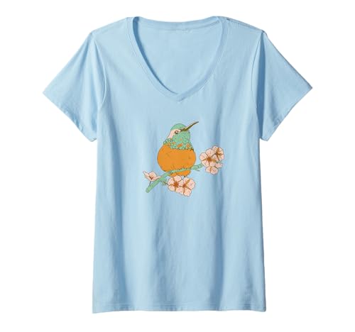 Damen Kolibri Blumen Blumenmotiv Kirschblüten Vogel Vogelliebhaber T-Shirt mit V-Ausschnitt Damen Kolibri Blumen Blumenmotiv Kirschblüten Vogel Vogelliebhaber T-Shirt mit V-Ausschnitt von Kirschblüten Kolibri Vogel Vogelfreunde