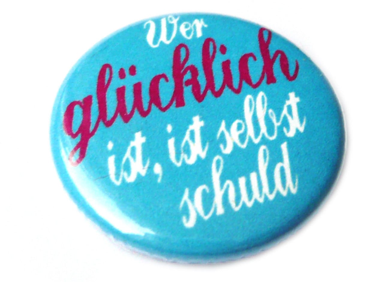 Glücklich, Button, Magnet, Taschenspiegel Oder Flaschenöffner. Handgemacht von KirschbluetenTsunami