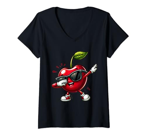 Damen Dabbing rote Kirsche | Lustiges Cherry Obst mit Kirschen T-Shirt mit V-Ausschnitt Damen Dabbing rote Kirsche | Lustiges Cherry Obst mit Kirschen T-Shirt mit V-Ausschnitt von Kirsche Designer Designs