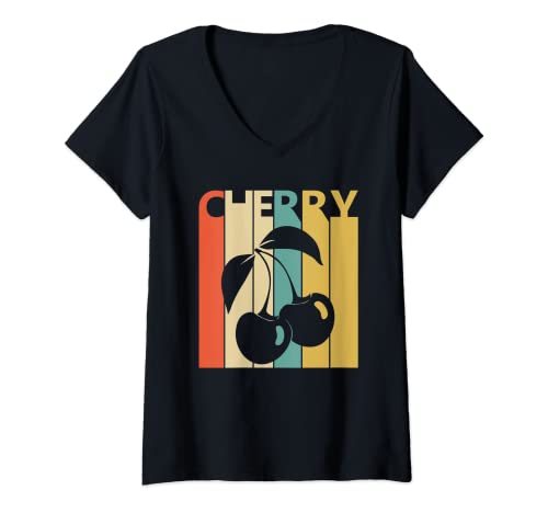 Damen Kirsche Kostüm T-Shirt mit V-Ausschnitt Damen Kirsche Kostüm T-Shirt mit V-Ausschnitt von Kirsche Outfit für Feinschmecker