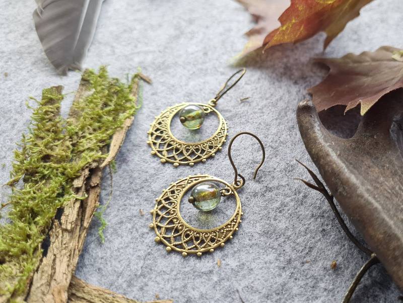 Chandelier Ohrhänger Bronze " Moostautröpfchen Grün Oliv Olivgrün von KirschrotTreasury