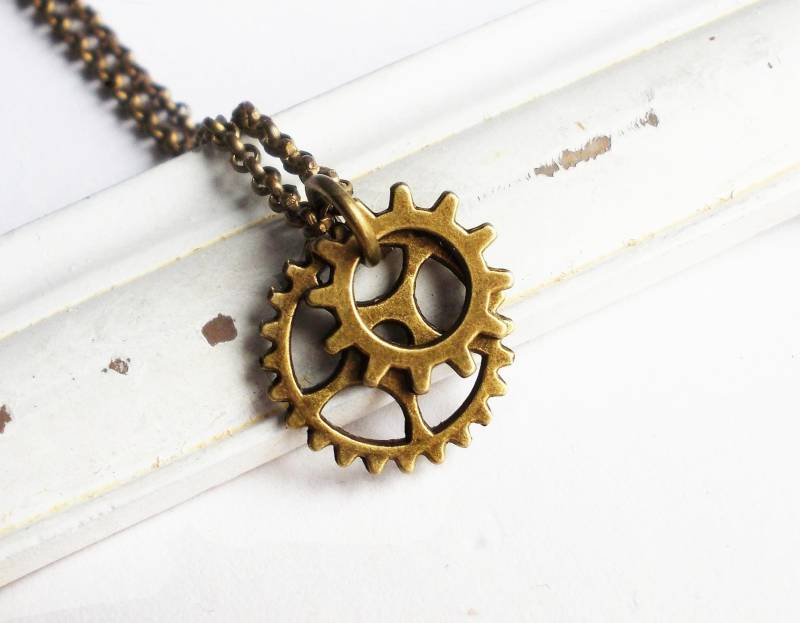 Halskette Bronze "Gear Wheel" Steampunk von KirschrotTreasury