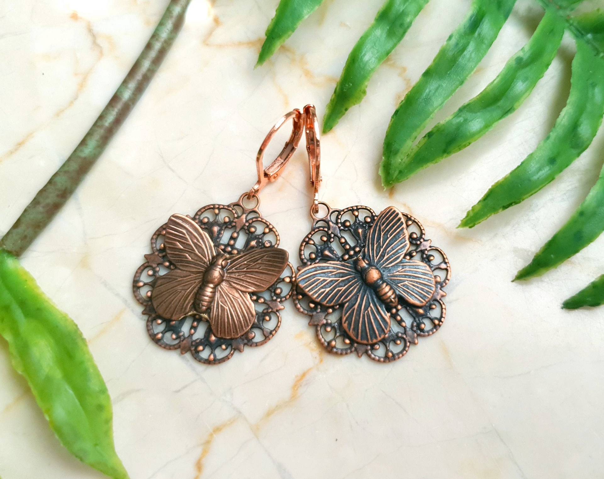 Ohrhänger Kupfer "Butterfly Windows" Vintage Jugendstil von KirschrotTreasury