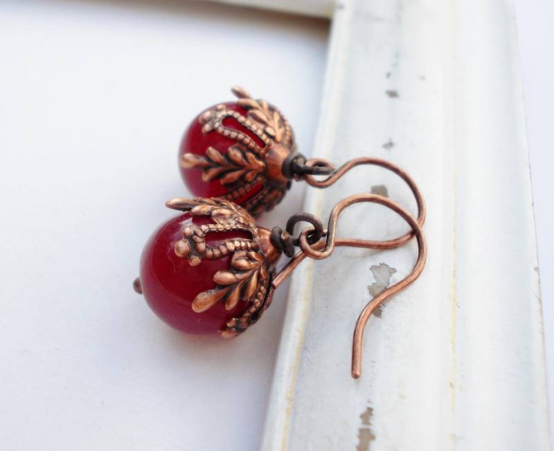 Ohrhänger Kupfer "Kirschenprinzessin" Dunkelrot Rot von KirschrotTreasury