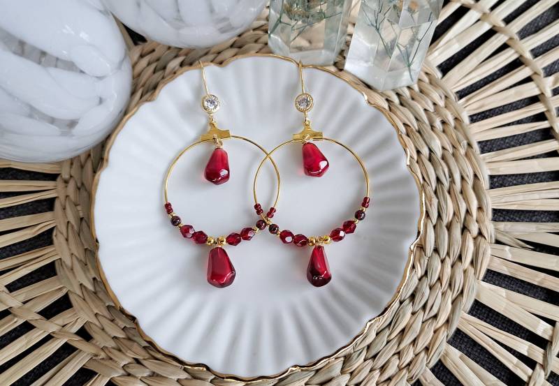 Ohrhänger Vergoldet " Granatapfelkerne Rot Dunkelrot Kirschrot Garnet Ohrhänger Vergoldet " Granatapfelkerne Rot Dunkelrot Kirschrot Garnet von KirschrotTreasury