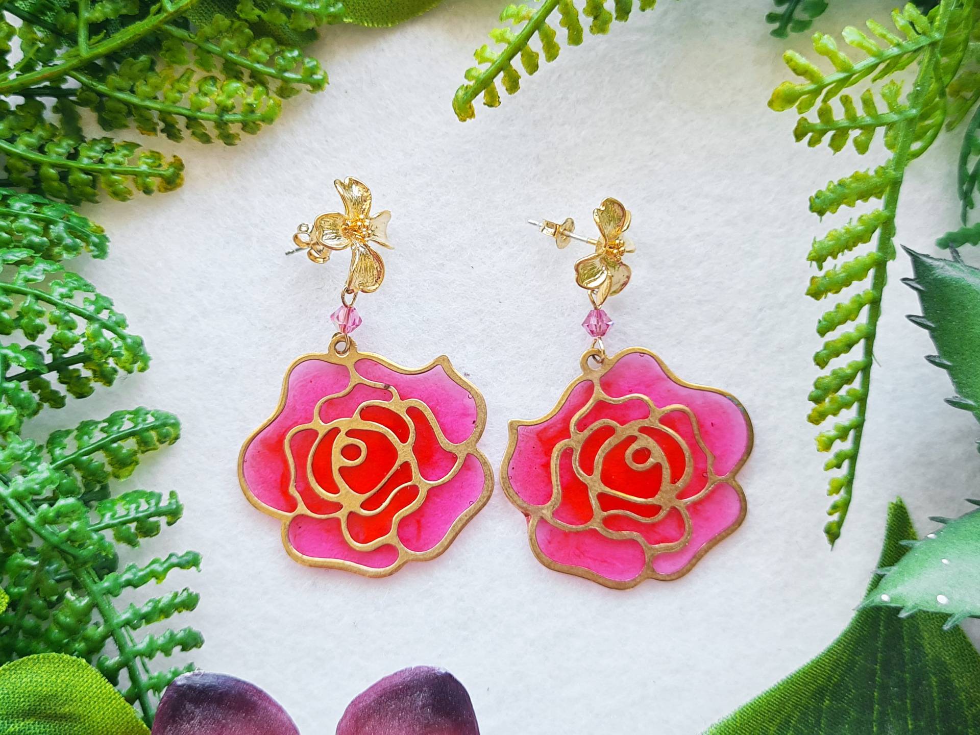 Ohrringe Gold " Summer Rose Pink Rot Rosa Ohrringe Gold " Summer Rose Pink Rot Rosa von KirschrotTreasury