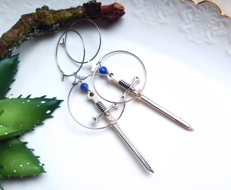 Ohrringe Silber " Schwerttanz Blau Dunkelblau Blue Dark von KirschrotTreasury