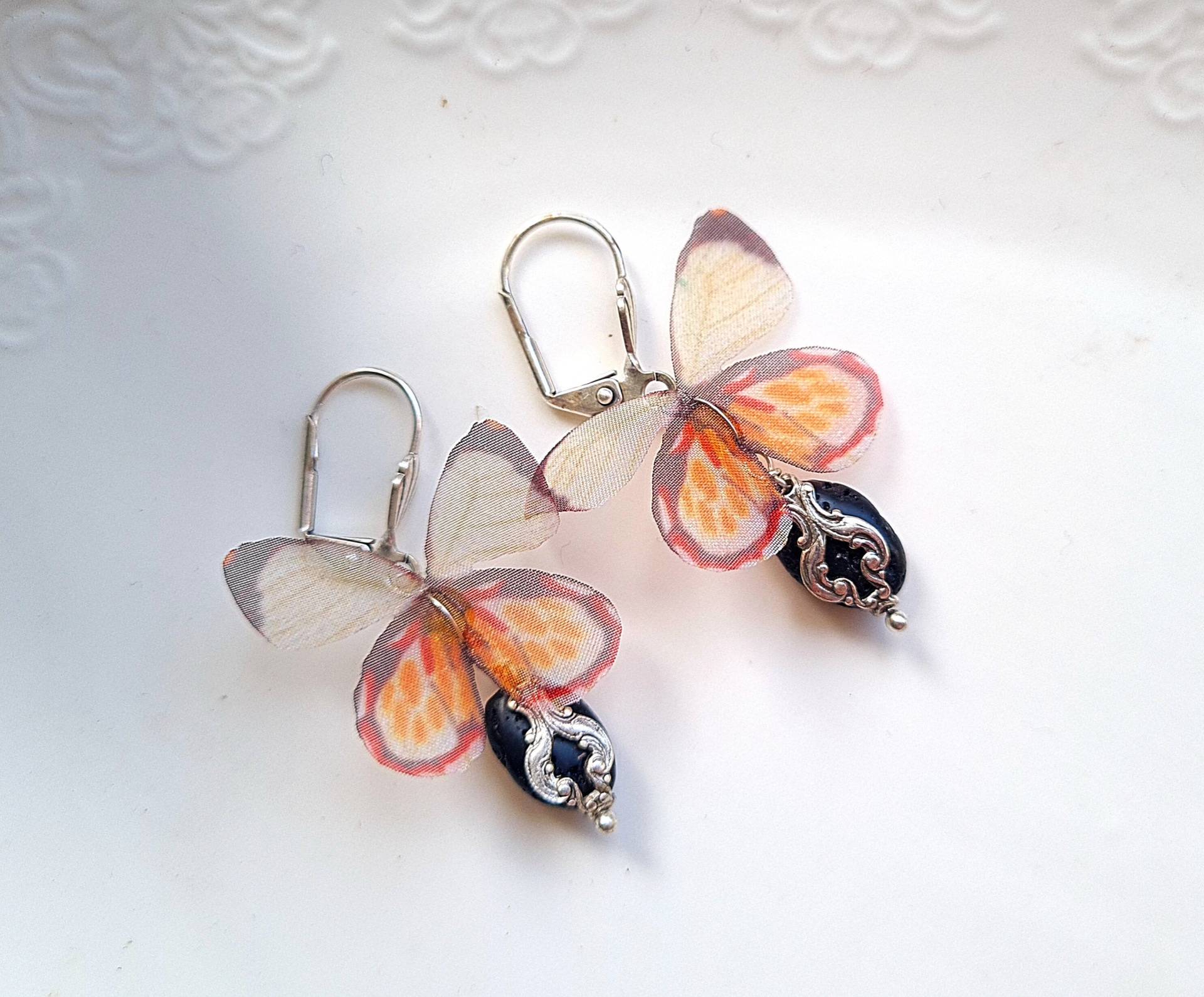 Ohrringe Silber "Wings Of A Butterfly" Schwarz Gelb Orange Ohrringe Silber "Wings Of A Butterfly" Schwarz Gelb Orange von KirschrotTreasury