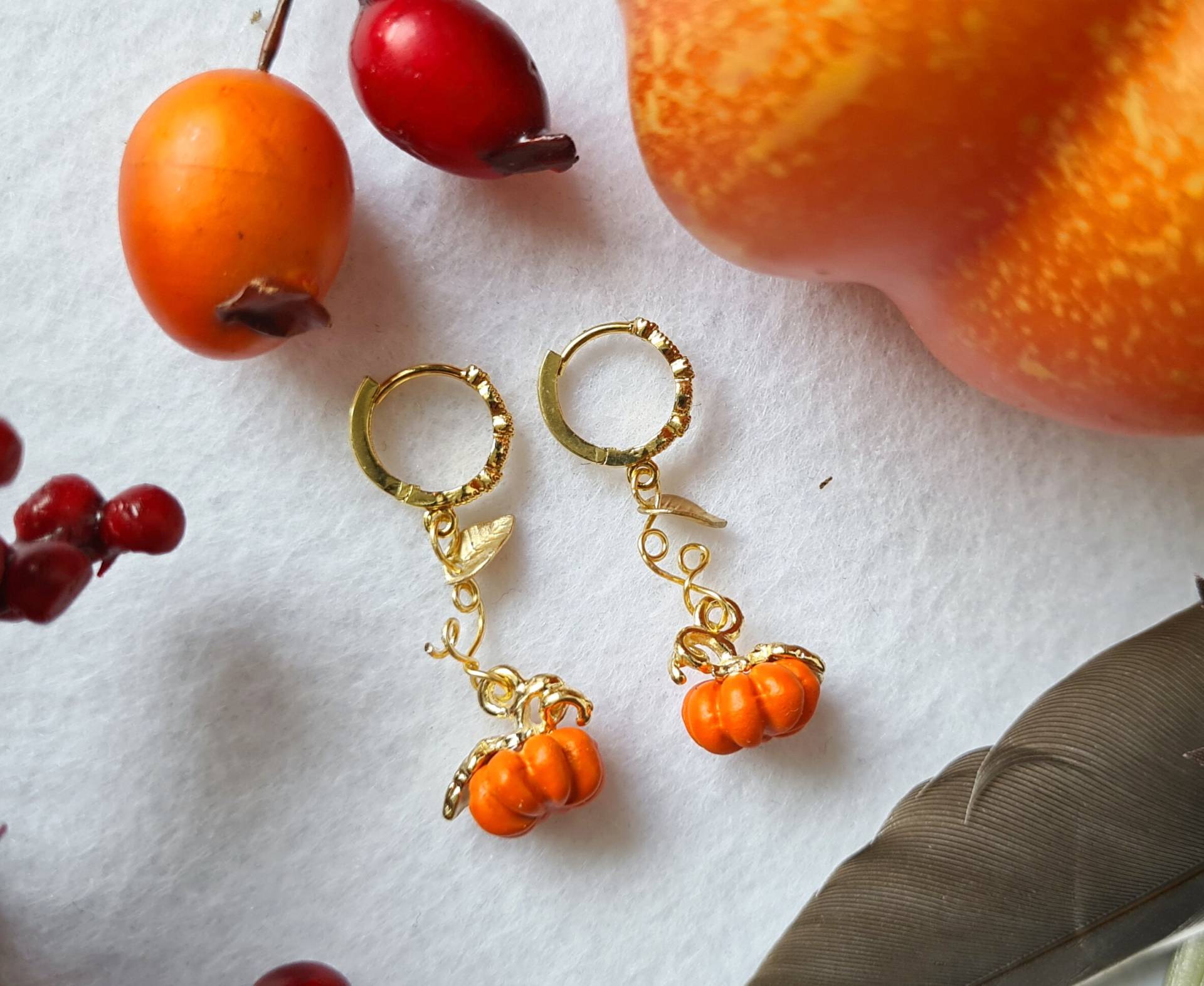 Ohrringe Vergoldet " Enchanted Pumpkins Orange Rostrot Gold von KirschrotTreasury