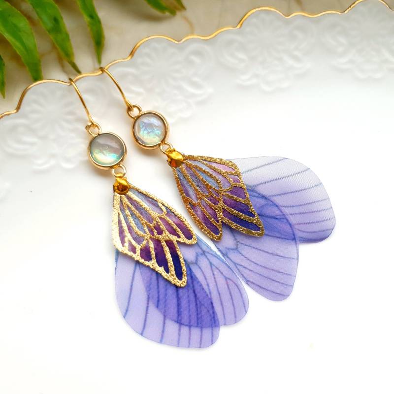 Ohrringe Vergoldet "Wings Of A Butterfly" Lila Violett Weiß Gold Ohrringe Vergoldet "Wings Of A Butterfly" Lila Violett Weiß Gold von KirschrotTreasury