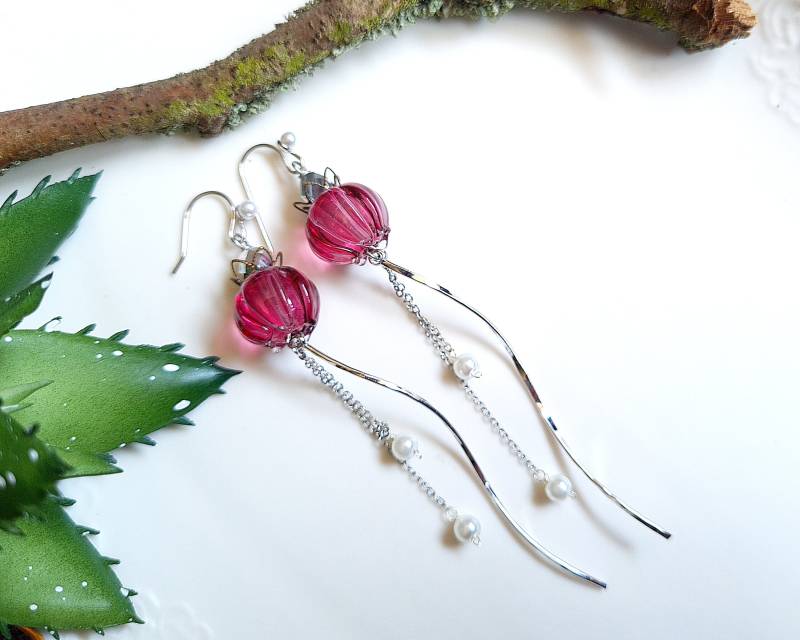 Ohrringe Versilbert " Glycinienranken Amethyst Weiß Fuchsia Malve Mauve von KirschrotTreasury
