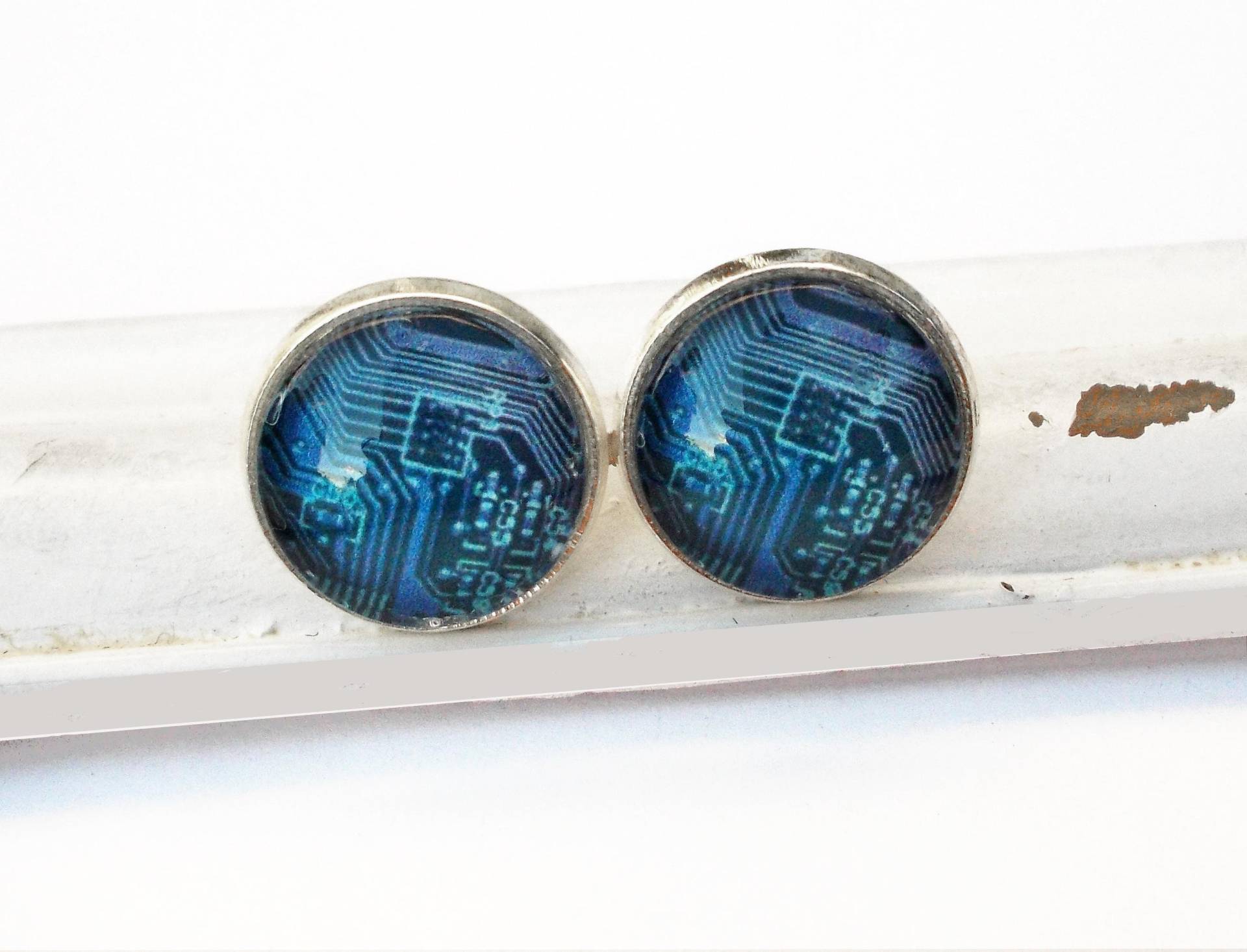 Ohrstecker Silber "Platine I" Schwarz Blau Türkis - Mit Cabochons Motiv-Auswahl Ohrstecker Silber "Platine I" Schwarz Blau Türkis - Mit Cabochons Motiv-Auswahl von KirschrotTreasury