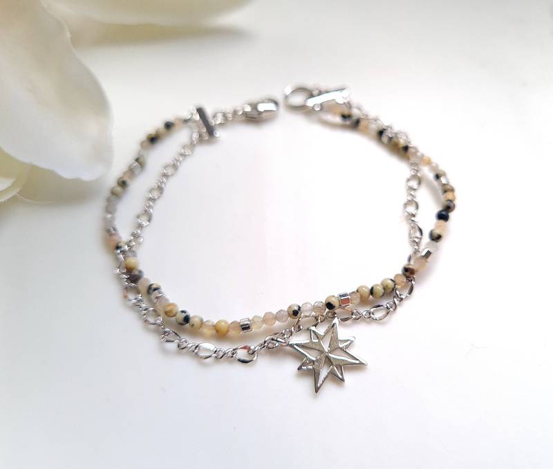 Personalisierbar - Ascii Code Armband Versilbert " Navigation Schwarz Weiß Apricot von KirschrotTreasury