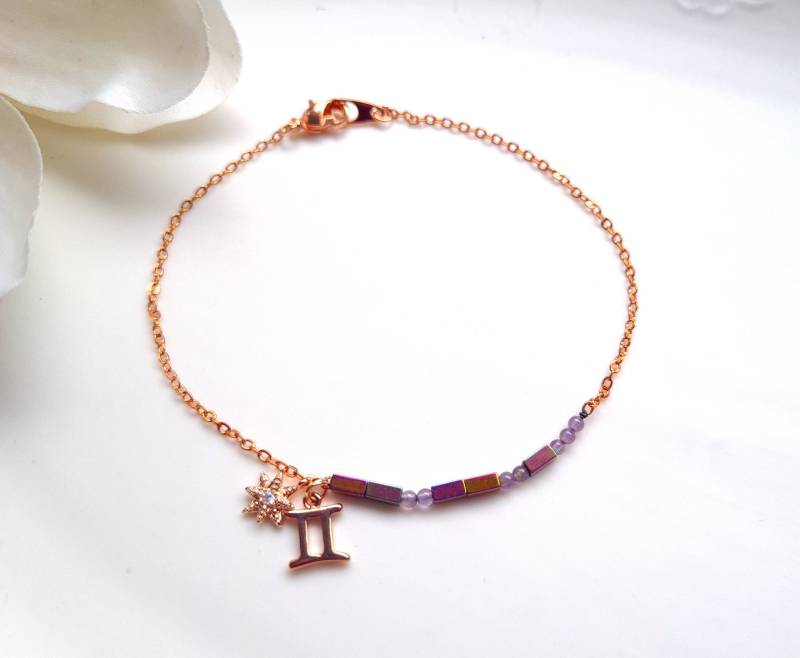 Personalisierbar - Morsecode Armband " Zodiac Hämatit Sternzeichen Rosegold Gold Silber Vergoldet Versilbert von KirschrotTreasury