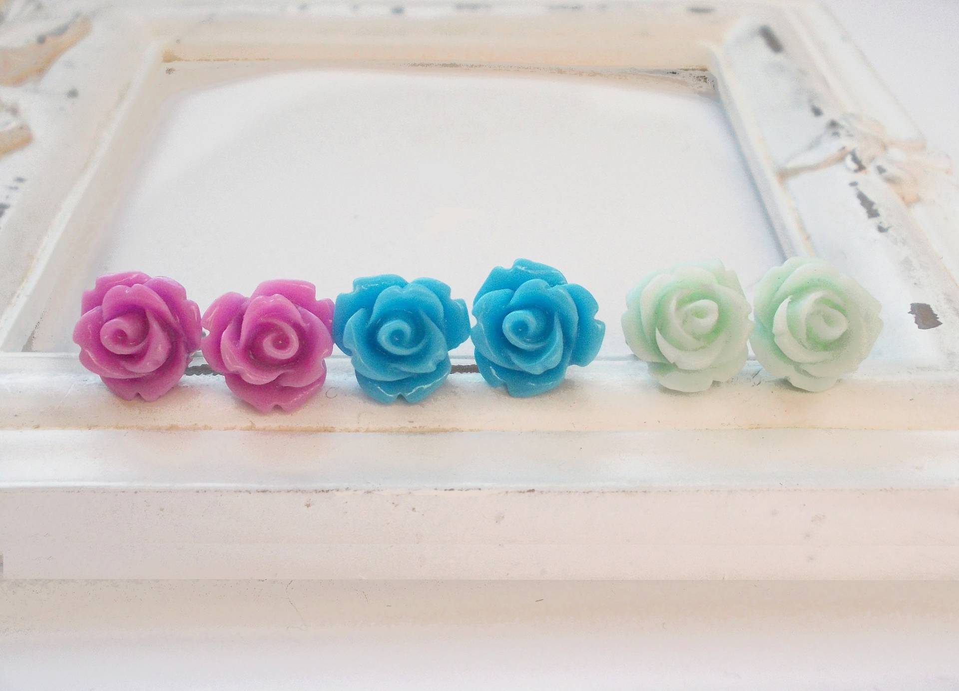 Ready To Ship - Farbauswahl Ohrringe Silber "Röschenzart" Pink Weiß Rosa Rot Blau Mint Schwarz Lila von KirschrotTreasury