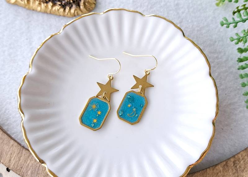 Ready To Ship - Ohrhänger Gold " Summer Night Sky Blau Türkis von KirschrotTreasury