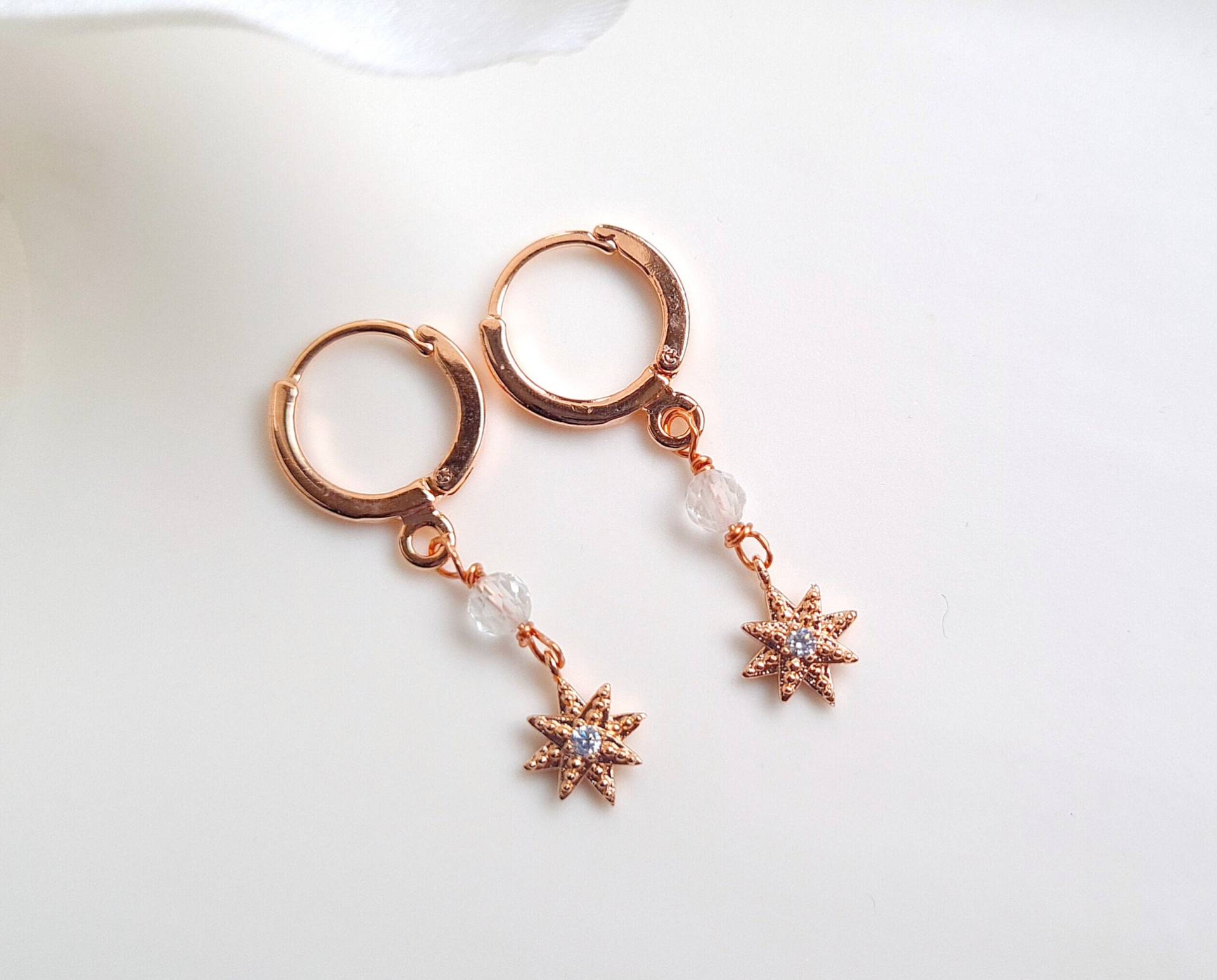 Ready To Ship - Ohrhänger Rosegold Vergoldet "Little Stars" Weiß Kristall Topas Ready To Ship - Ohrhänger Rosegold Vergoldet "Little Stars" Weiß Kristall Topas von KirschrotTreasury