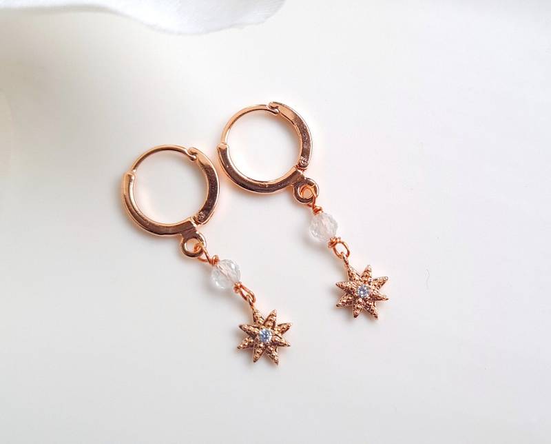 Ready To Ship - Ohrhänger Rosegold Vergoldet "Little Stars" Weiß Kristall Topas Ready To Ship - Ohrhänger Rosegold Vergoldet "Little Stars" Weiß Kristall Topas von KirschrotTreasury