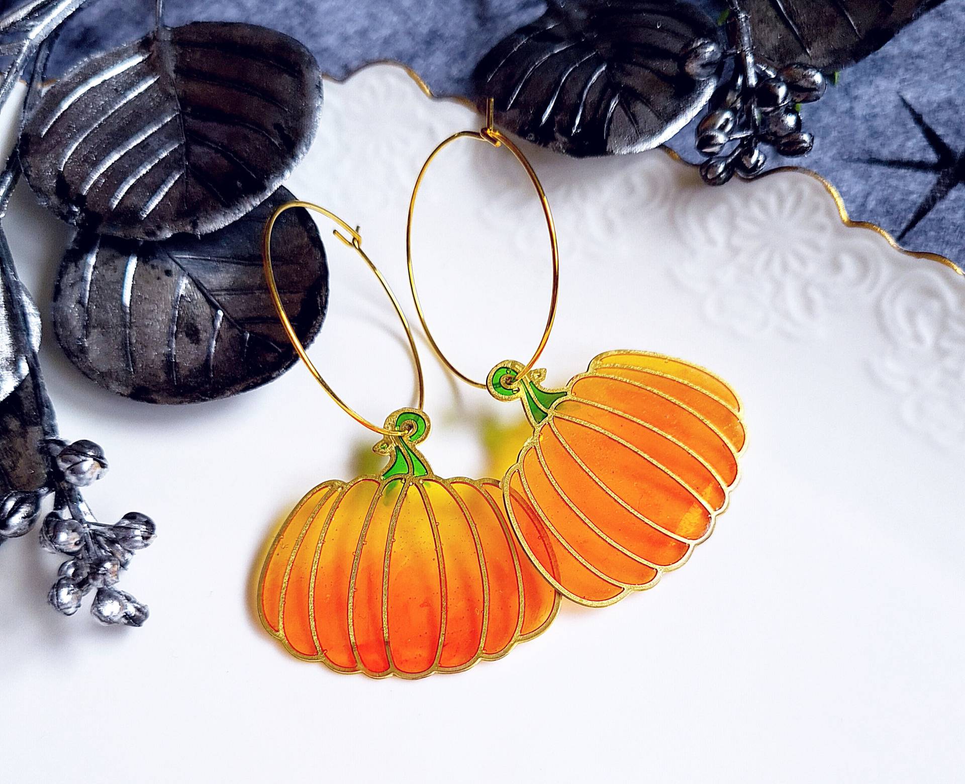 Ready To Ship - Ohrringe Creolen Vergoldet " Pumpkin Season Orange Grün Ready To Ship - Ohrringe Creolen Vergoldet " Pumpkin Season Orange Grün von KirschrotTreasury