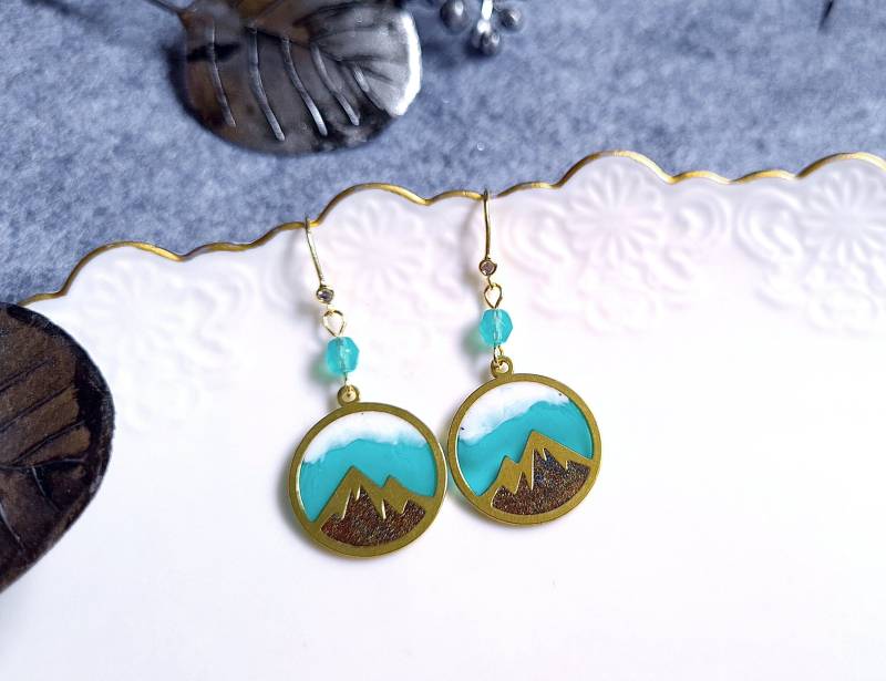 Ready To Ship - Ohrringe Gold " Alpenwinter Blau Türkis Weiß Braun Ready To Ship - Ohrringe Gold " Alpenwinter Blau Türkis Weiß Braun von KirschrotTreasury